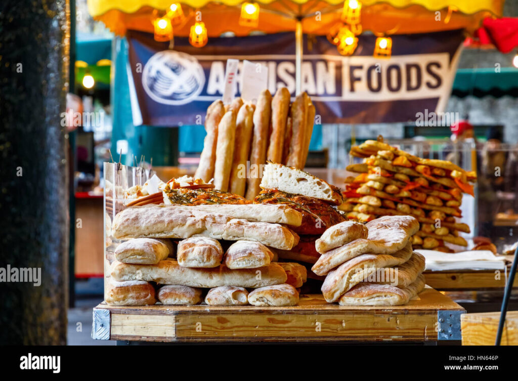 freshly baked breads on display at borough market london hn646p